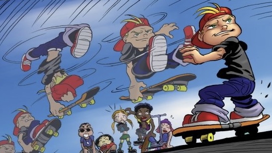 The crew skating together through the sky